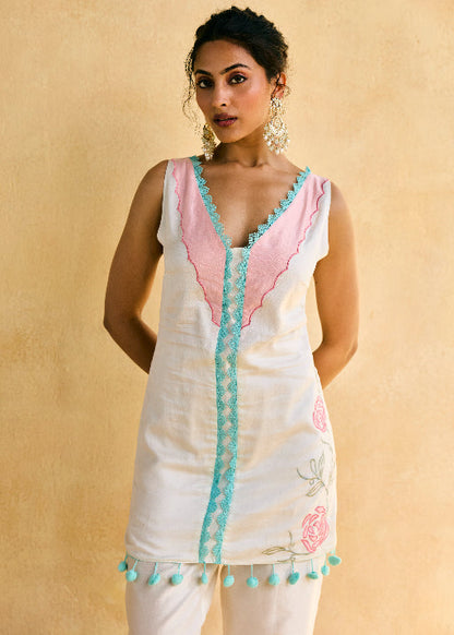 Tara Embroidered White Suit Set