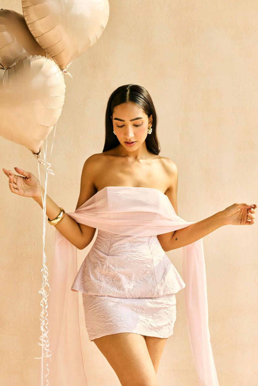 Elowen Blush Embossed Satin Mini Skirt