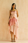 Blush Lace-Layered Asymmetrical Skirt