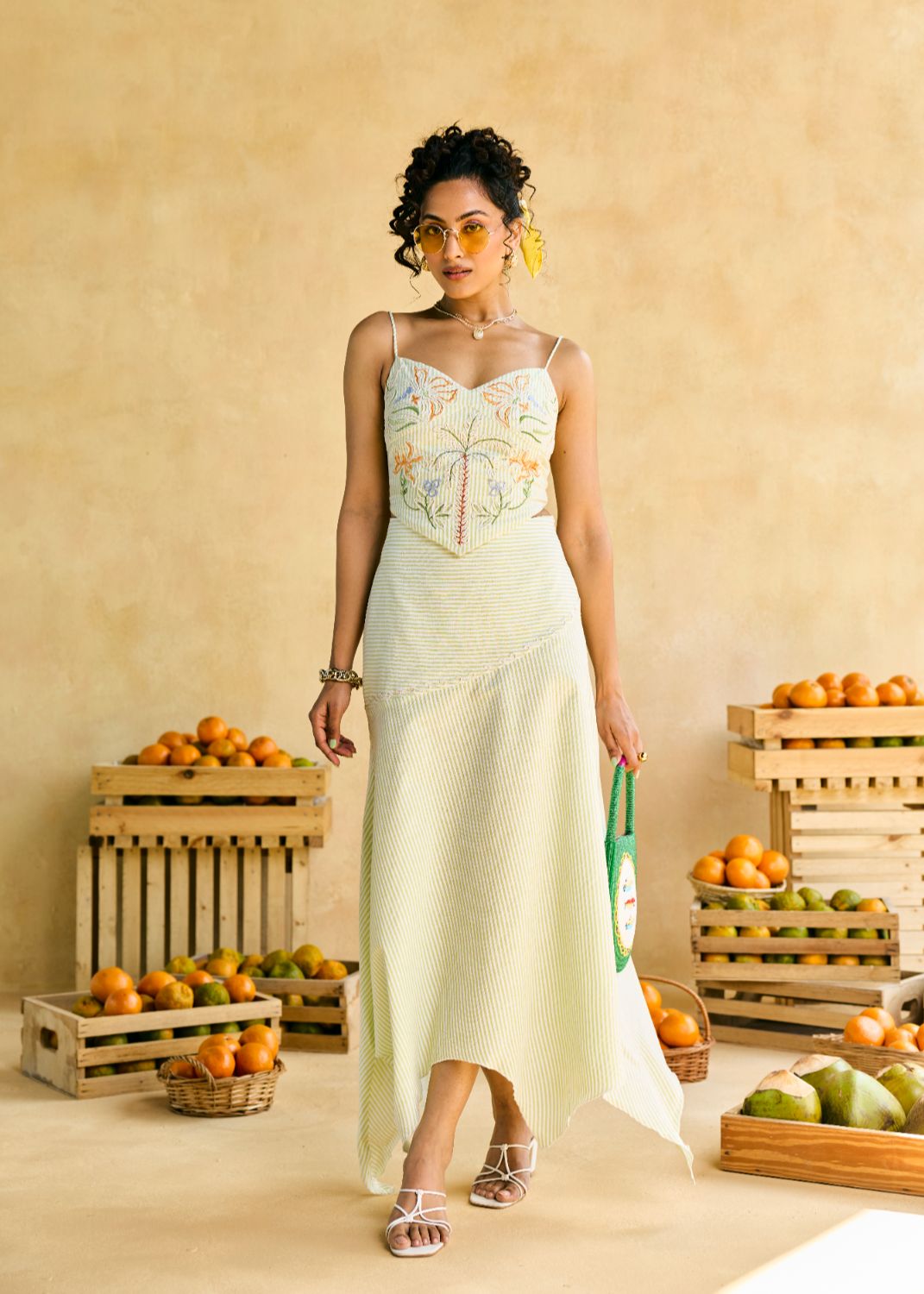 Palm Breeze Embroidered Striped Top