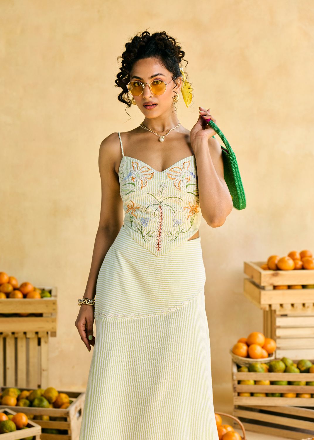 Palm Breeze Embroidered Striped Top