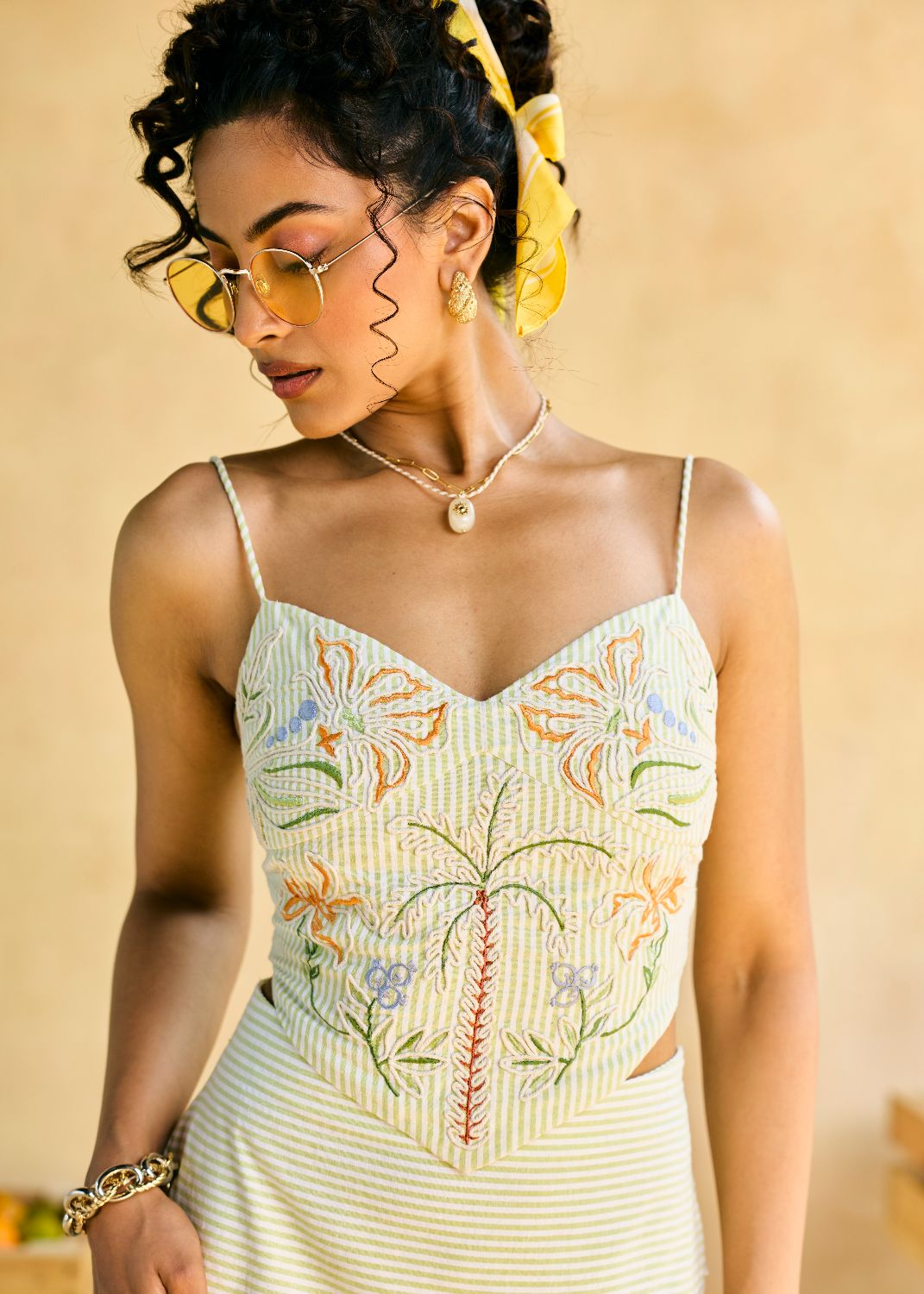 Palm Breeze Embroidered Striped Top