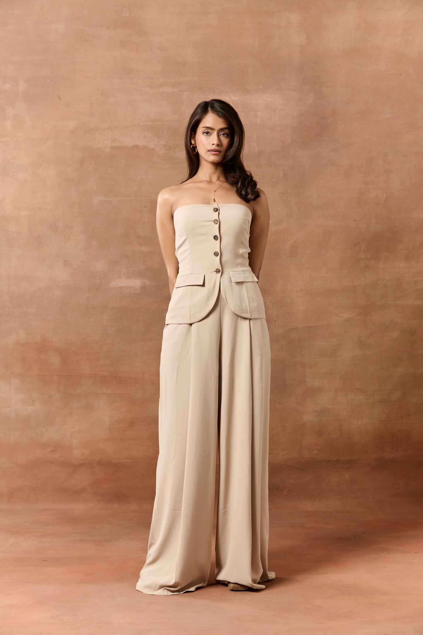 Elvita Beige Starpless Buttoned Waistcoat