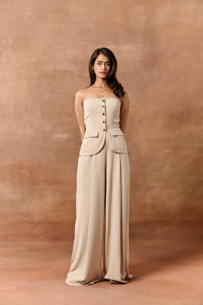 Elvita Beige Starpless Buttoned Waistcoat