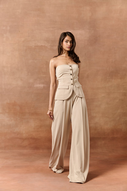 Elvita Beige High-Waisted Pants