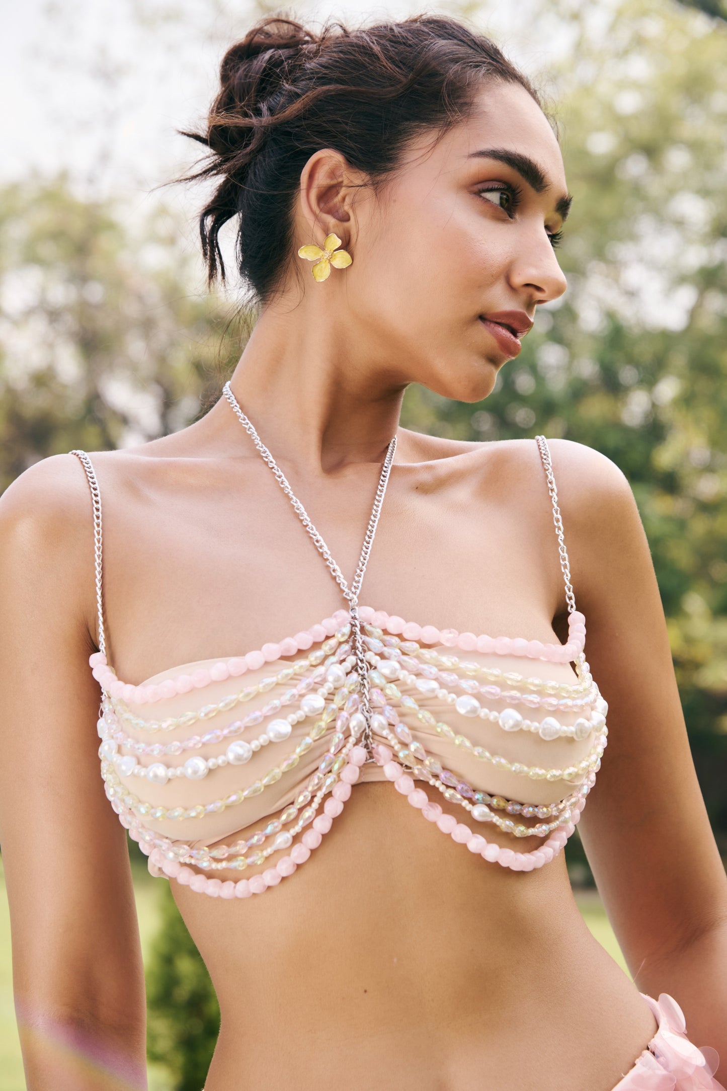 Cove Baby Pink & White Embellished Top