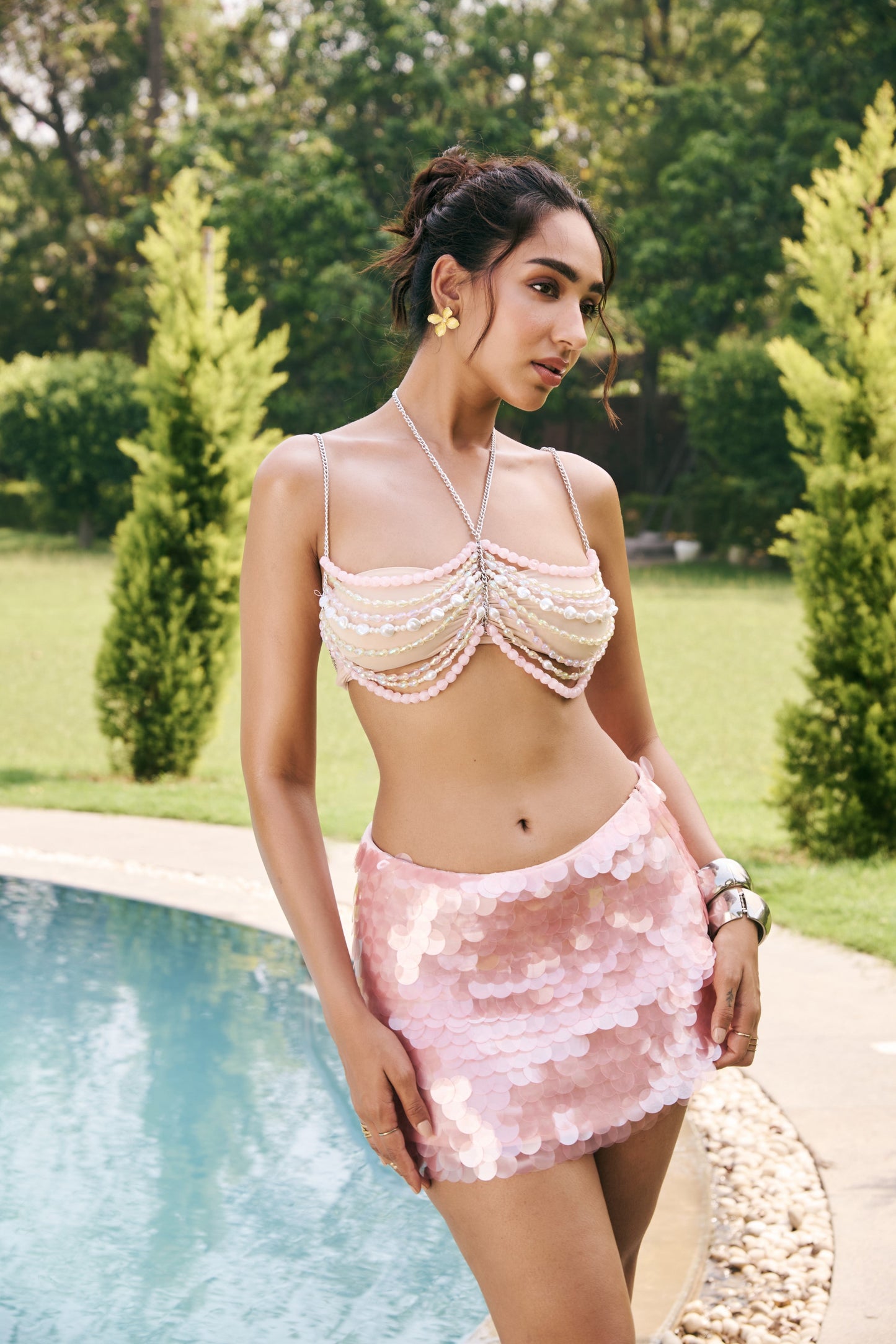 Cove Baby Pink & White Embellished Top