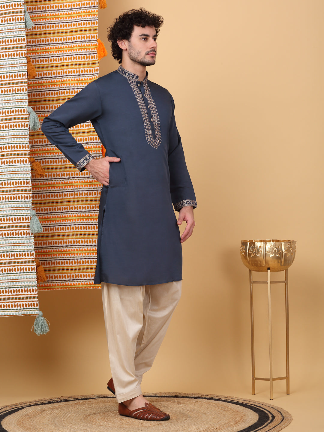 Yoke Design Embroidered Cotton Silk Straight Kurta