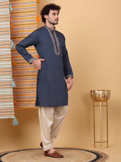 Yoke Design Embroidered Cotton Silk Straight Kurta