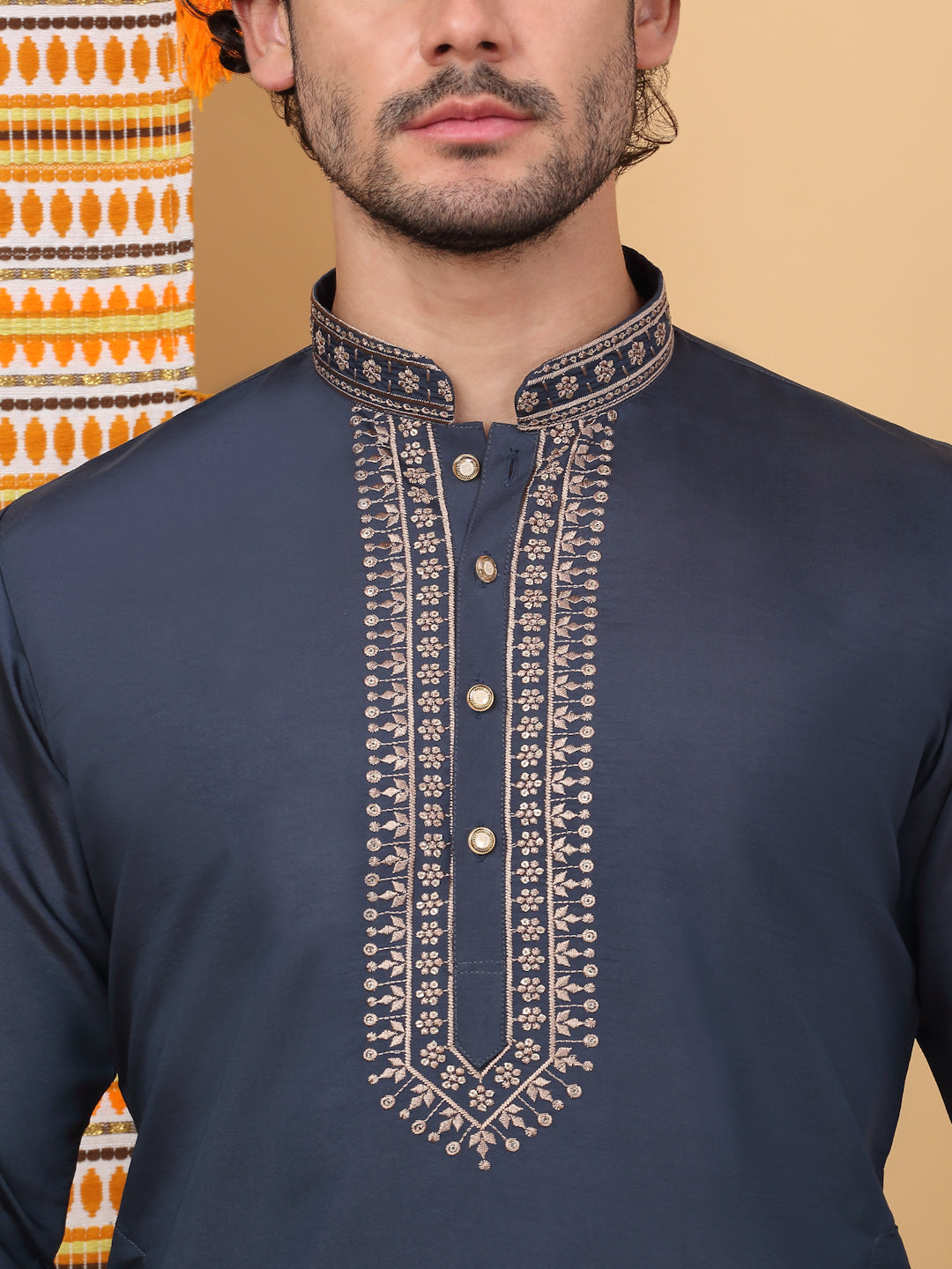 Yoke Design Embroidered Cotton Silk Straight Kurta
