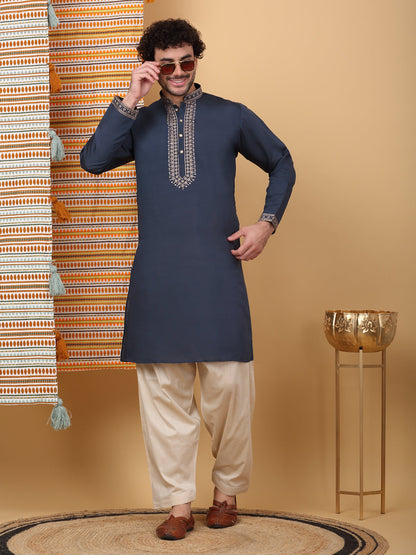 Yoke Design Embroidered Cotton Silk Straight Kurta