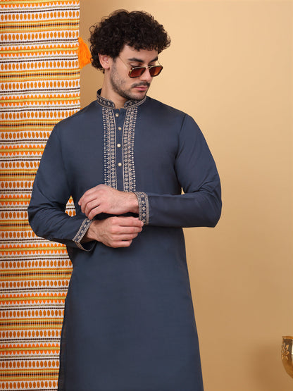 Yoke Design Embroidered Cotton Silk Straight Kurta