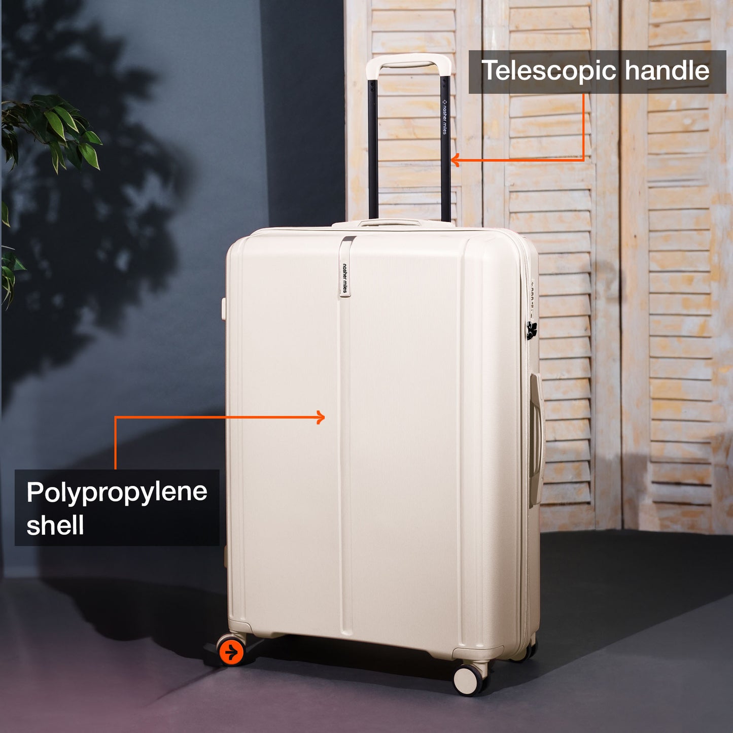 Nasher Miles The Line Hard-Sided Polypropylene Check-in Luggage White 24 inch |65 Trolley Bag