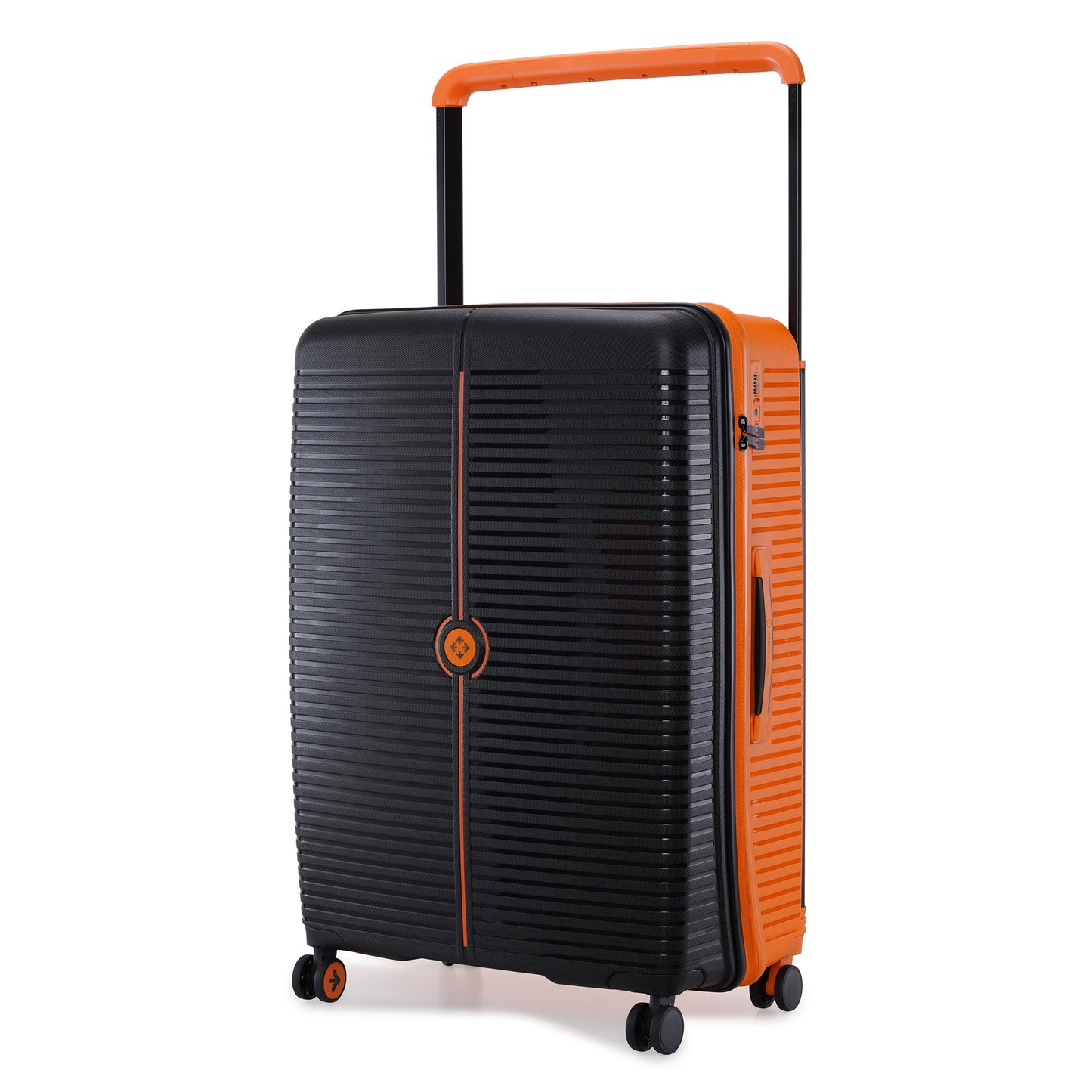 Nasher Miles Dubai TSA Lock Hard-Sided Polypropylene Check-in Luggage 28 inch | 75cm | 8 Wheels Small Trolley Bag for Travel | Suitcase (Black Orange) | Nasher Miles at Broadway