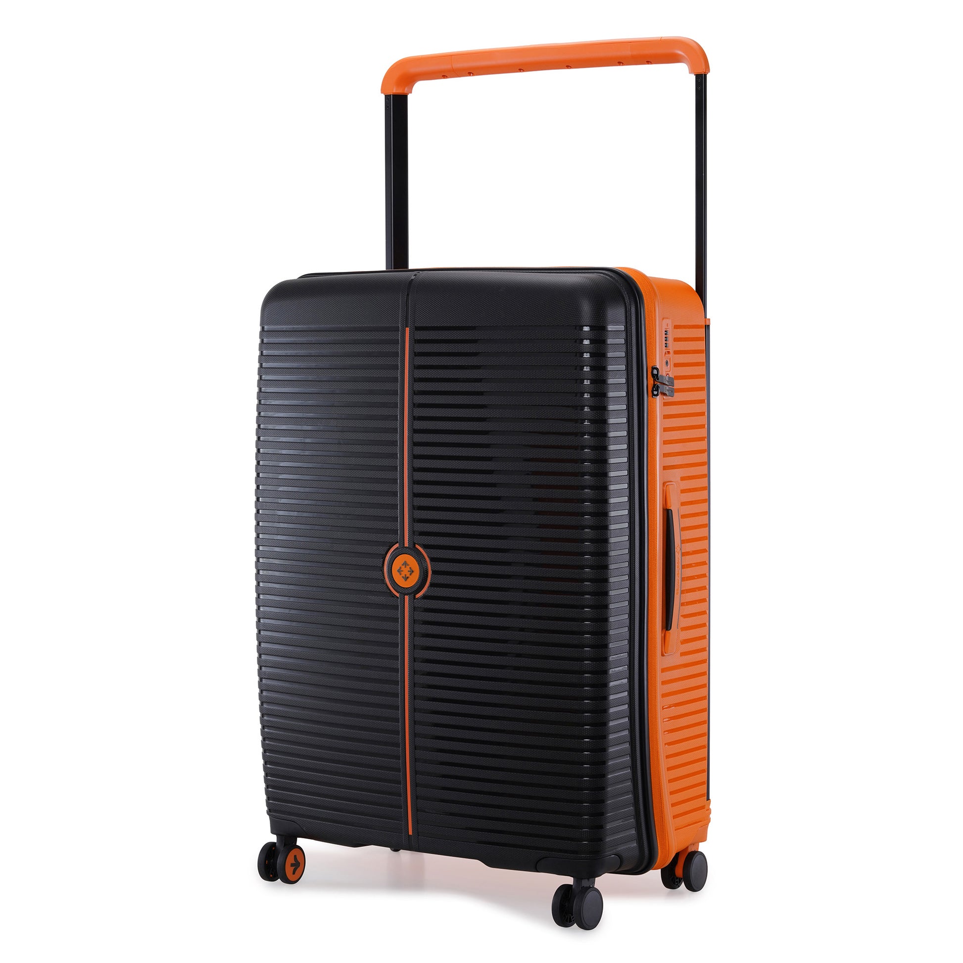 Nasher Miles Dubai TSA Lock Hard-Sided Polypropylene Check-in Luggage 28 inch | 75cm | 8 Wheels Small Trolley Bag for Travel | Suitcase (Black Orange) | Nasher Miles at Broadway