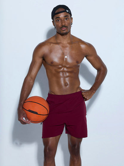 Burgundy 5 train in shorts