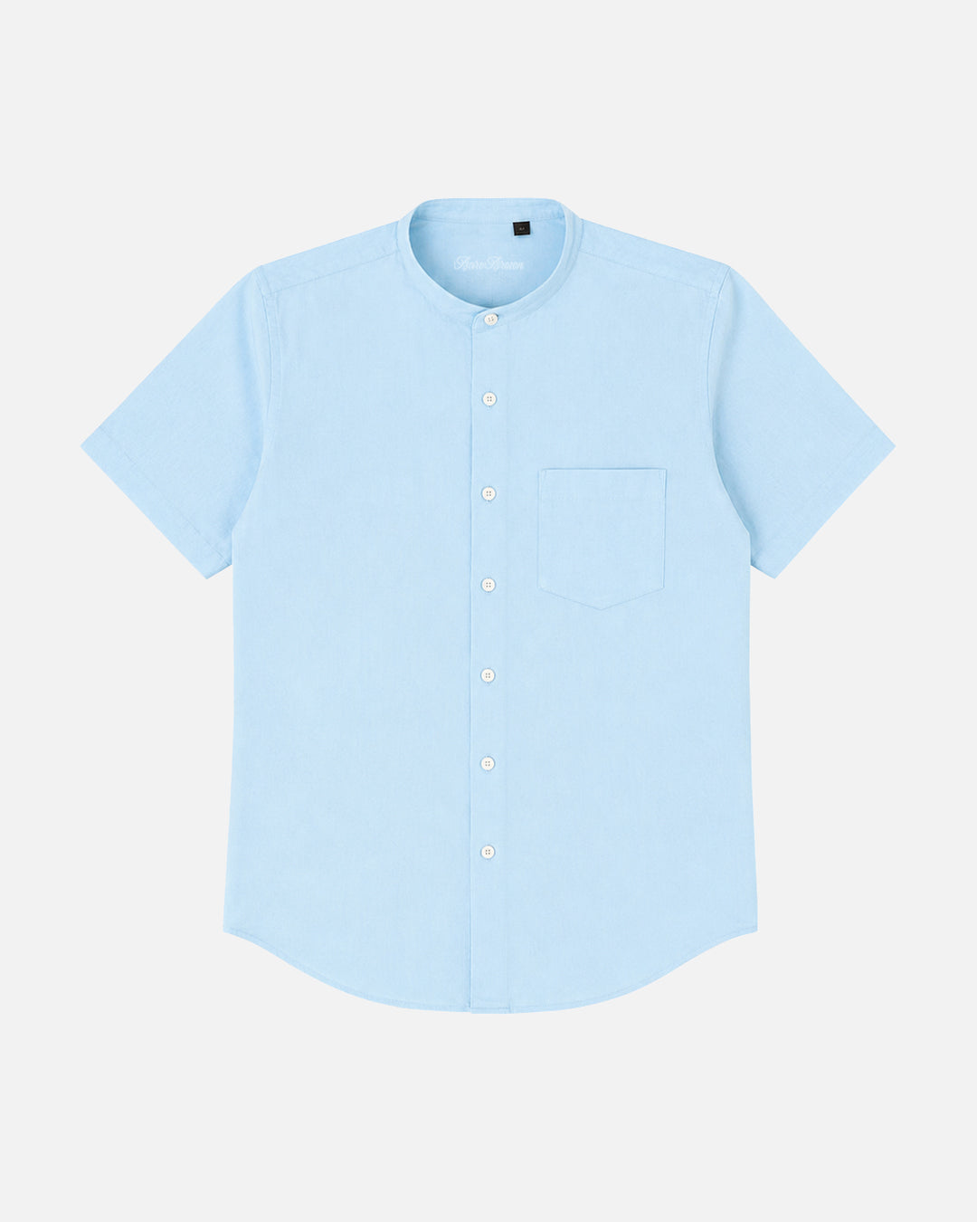 Bare Brown Mandarin Collar Cotton Linen Shirt, Slim Fit with Half Sleeves - Sky Blue