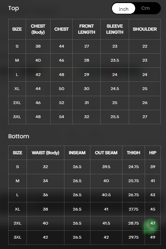 Size Chart for The Hybrid Cardigan