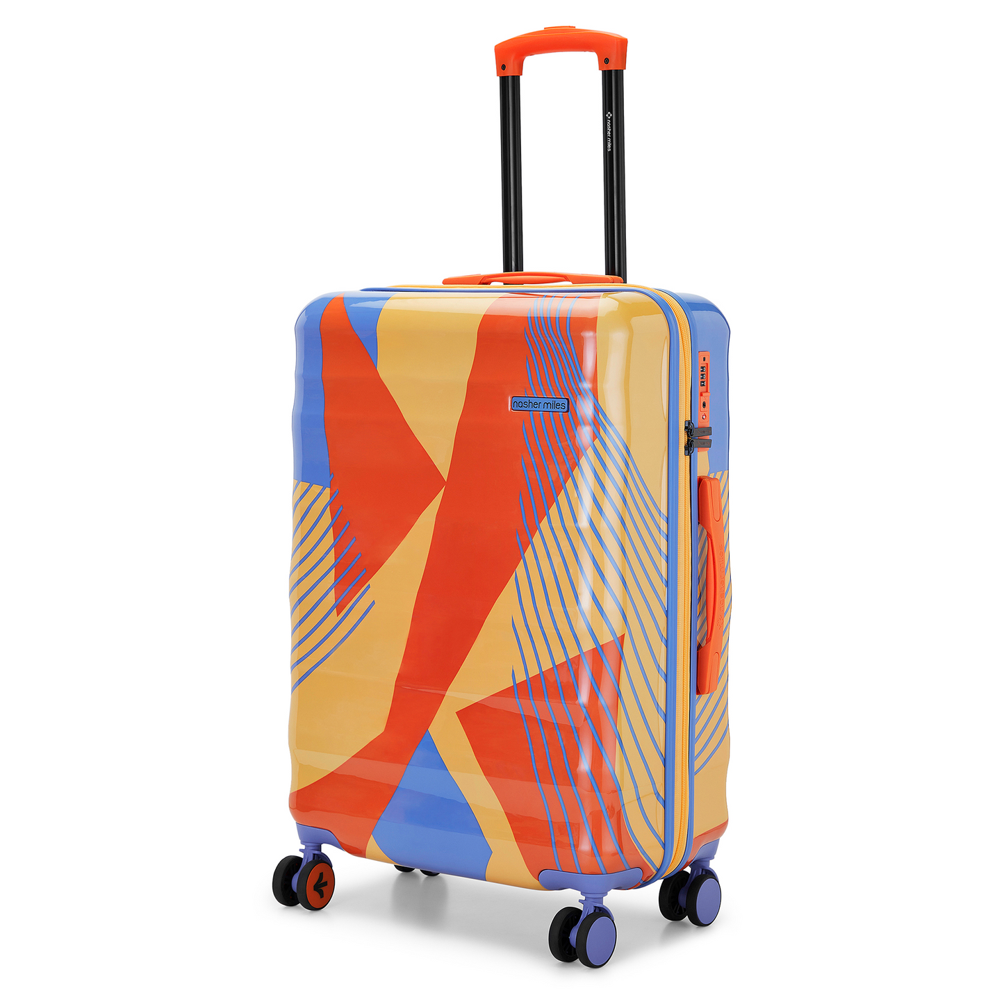 Nasher Miles Chicago Hard-Sided Polycarbonate Printed Check-in Luggage Orange Blue 24 inch (65) Trolley Bag