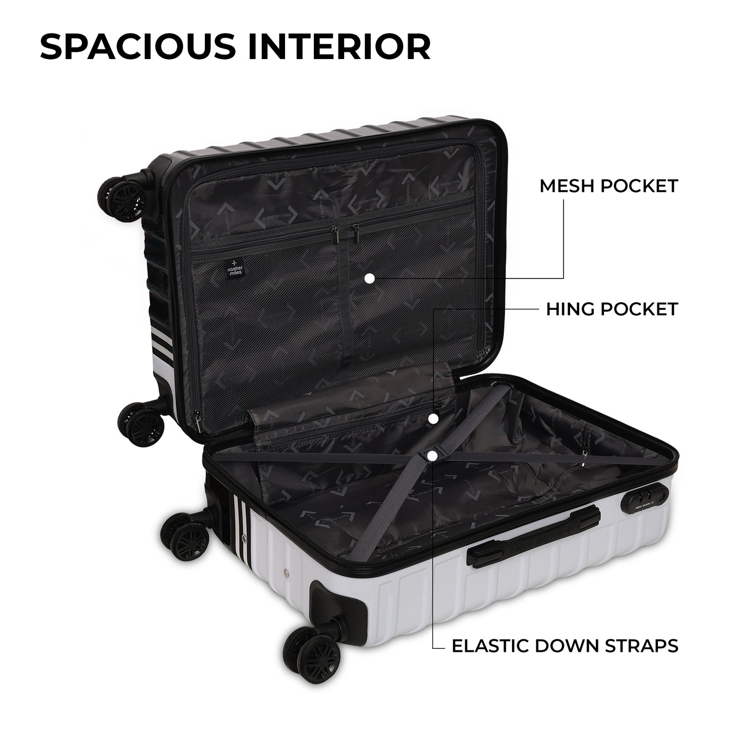 Nasher Miles Vegas Hard-Sided Polycarbonate Check-in Luggage Black&White 24 inch |65 Trolley Bag