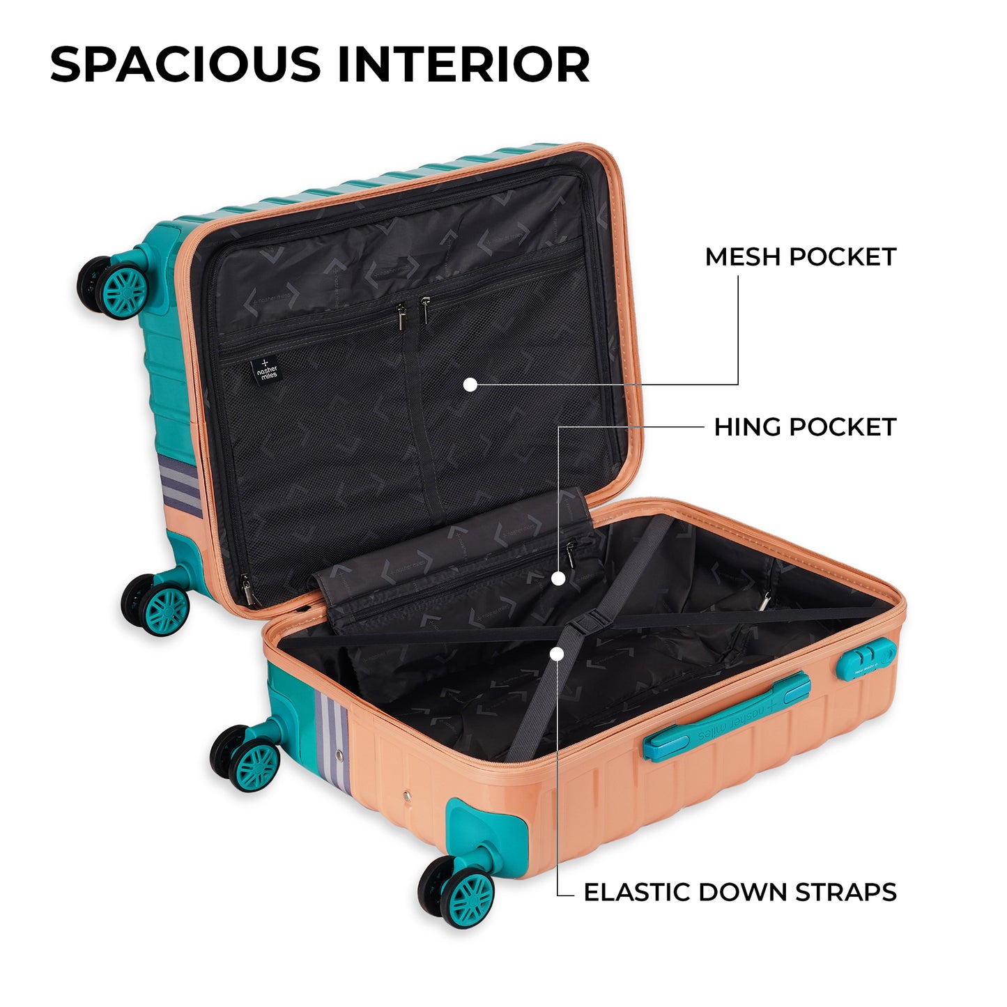 Nasher Miles Vegas Hard-Sided Polycarbonate Check-in Luggage Peach&Sea Blue 24 inch |65 Trolley Bag