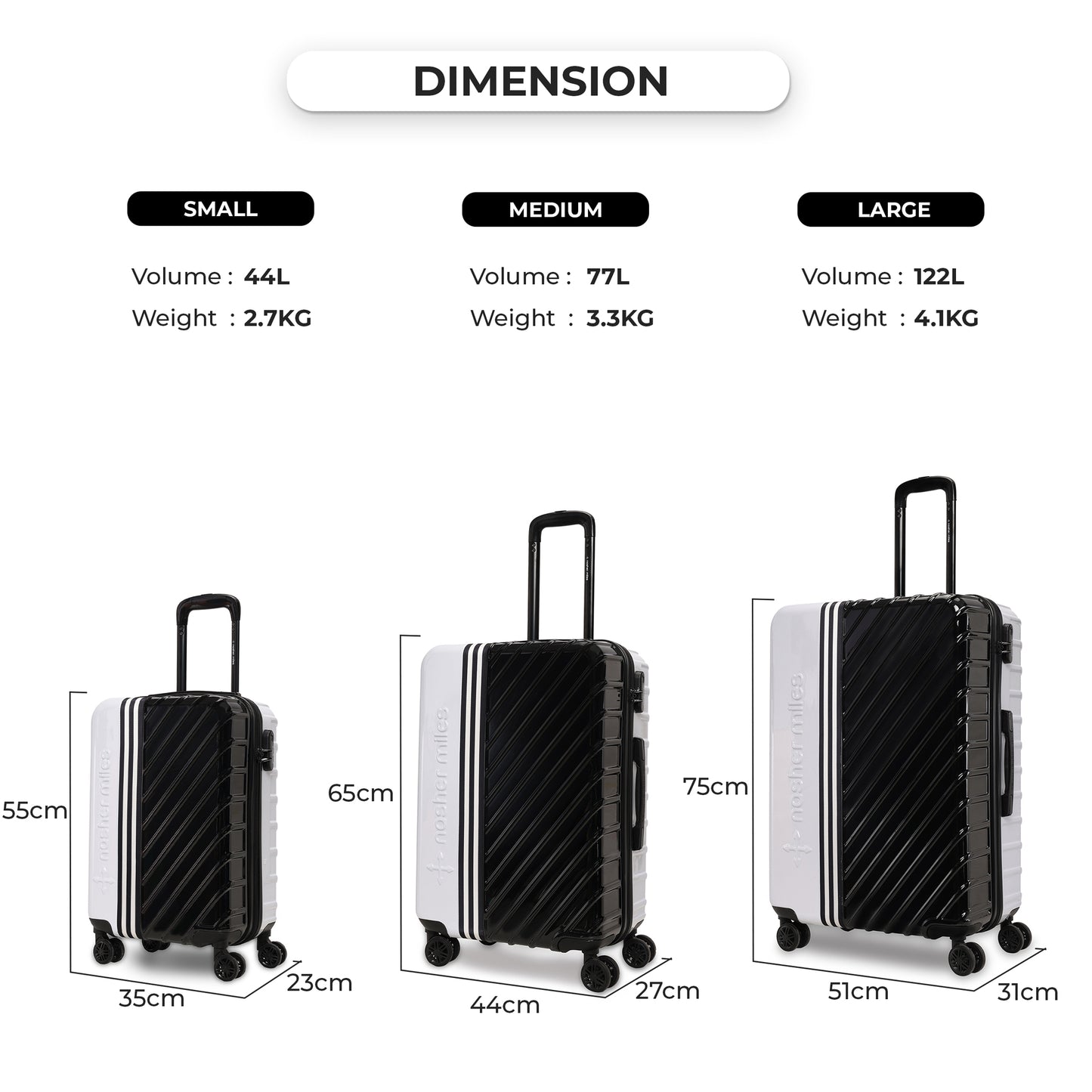 Nasher Miles Vegas Hard-Sided Polycarbonate Check-in Luggage Black&White 28 inch |75 Trolley Bag