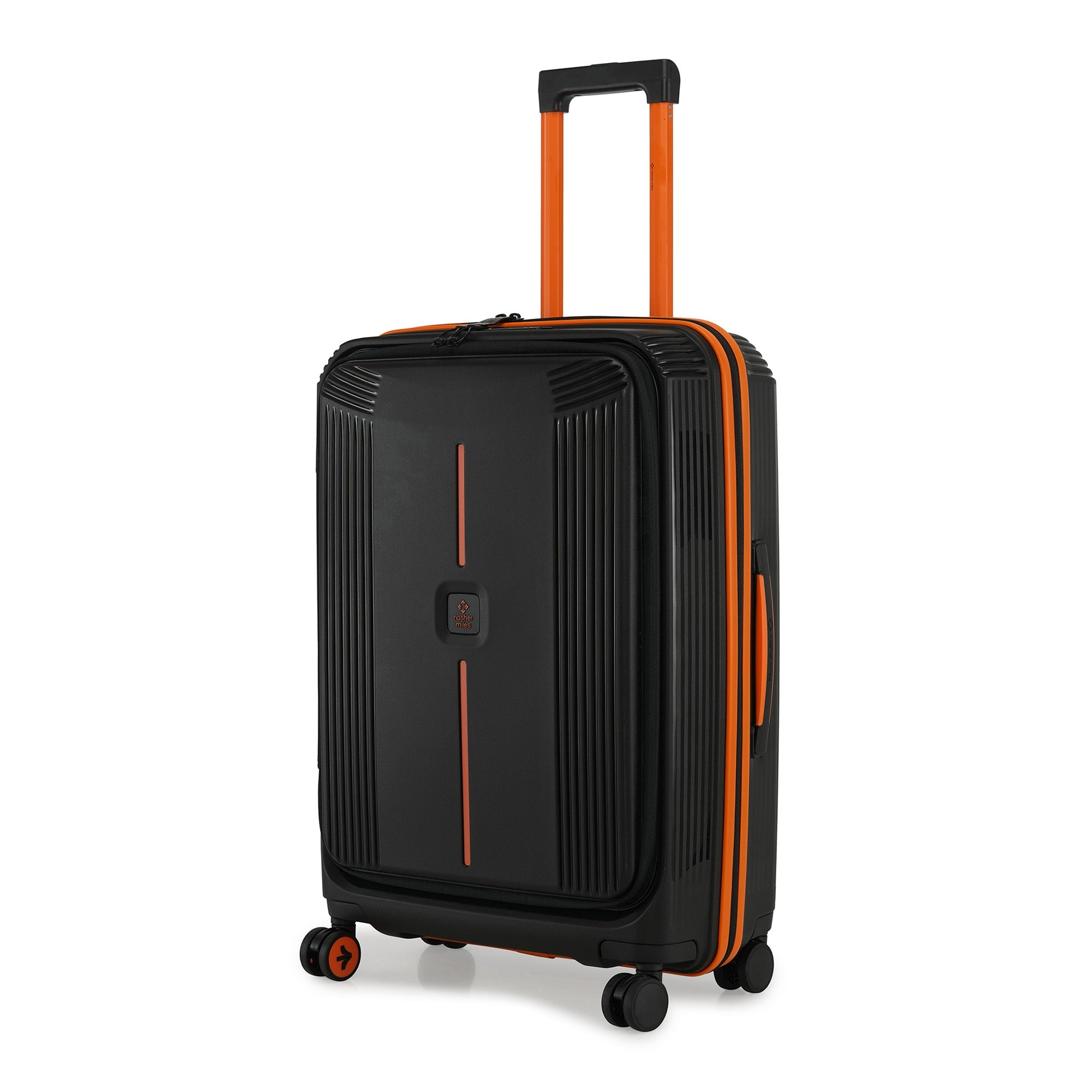 Nasher Miles Alexandria Hard-Sided Polypropylene TSA Lock Check-in Luggage 24 inch | 65cm | 8 Wheels Medium Trolley Bag for Travel | Suitcase (Black Orange) | Nasher Miles at Broadway