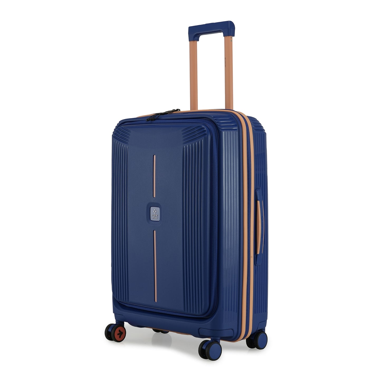 Nasher Miles Alexandria Hard-Sided Polypropylene TSA Lock Check-in Luggage 24 inch | 65cm | 8 Wheels Medium Trolley Bag for Travel | Suitcase (Navy Blue Peach)