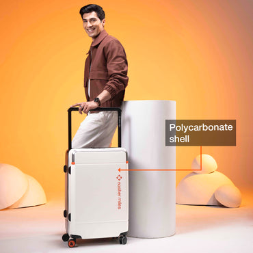 Nasher Miles Oslo TSA Lock Hard-Sided Polycarbonate Wide Telescopic Handle Check-in Luggage White Black 26 inch |66 Trolley Bag |Medium Suitcase