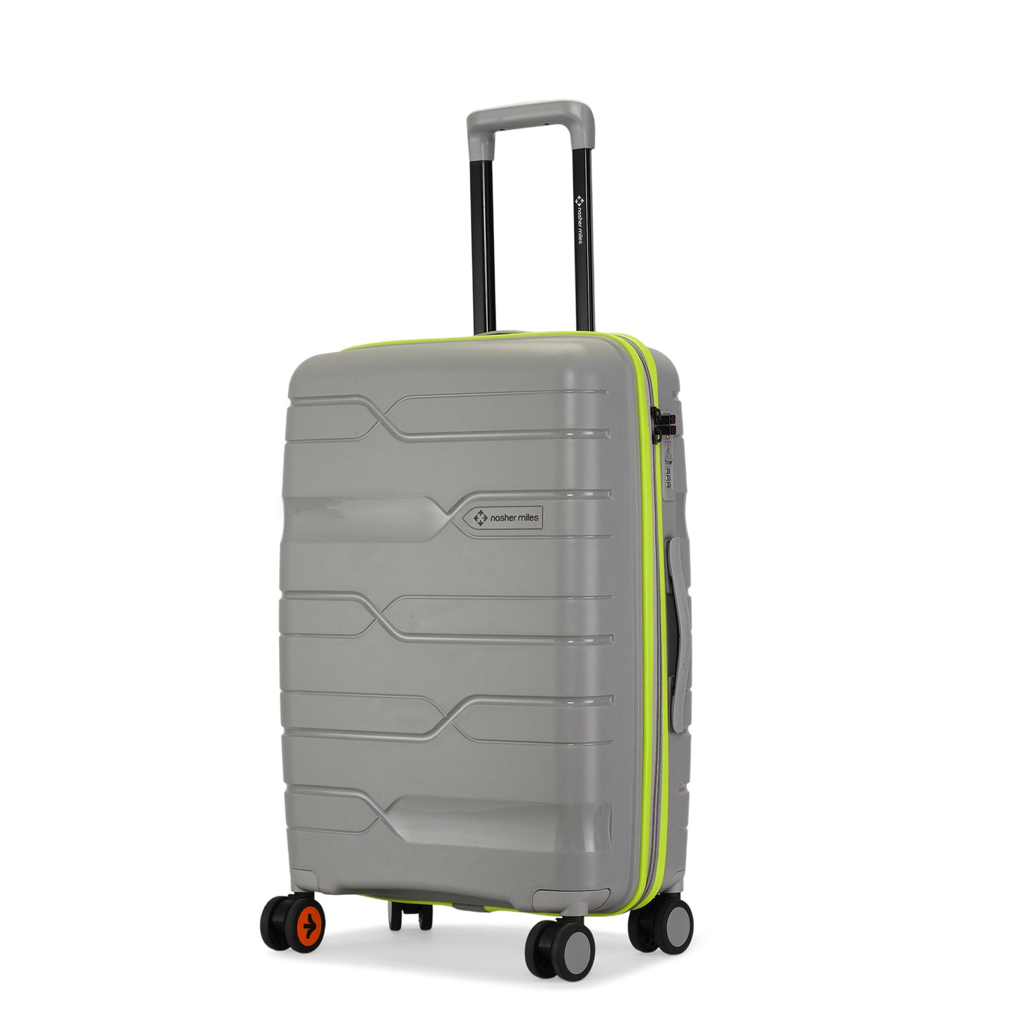 Nasher Miles Cannes Hard-sided Polypropylene Check-In Luggage Grey Neon Green 24 inch | 65 cm Medium Trolley bag