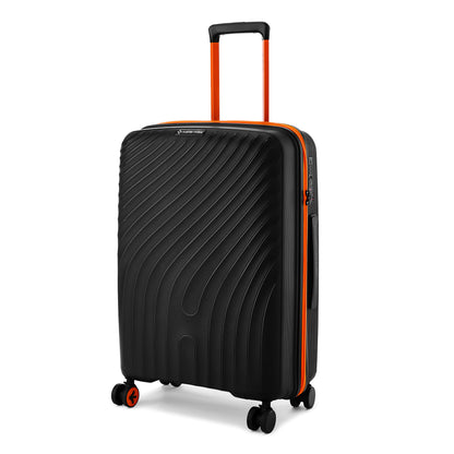 Nasher Miles Capri Hard-Sided Polypropylene Check-in Luggage 24 inch | 65cm | 8 Wheels Medium Trolley Bag for Travel | Suitcase (Black & Orange)