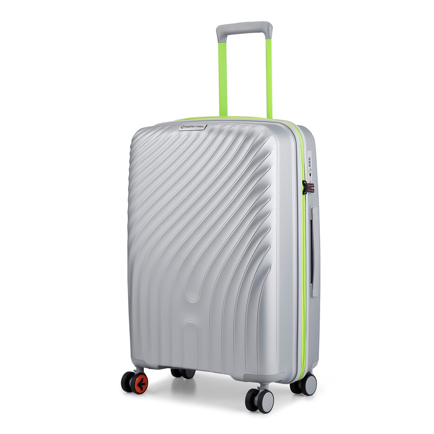 Nasher Miles Capri Hard-Sided Polypropylene Check-in Luggage 24 inch | 65cm | 8 Wheels Medium Trolley Bag for Travel | Suitcase (Grey & Green)