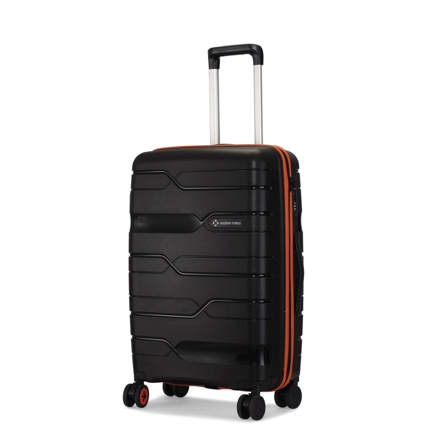 Nasher Miles Cannes Hard-sided Polypropylene Check-In Luggage Black Orange 24 inch | 65 cm Medium Trolley bag