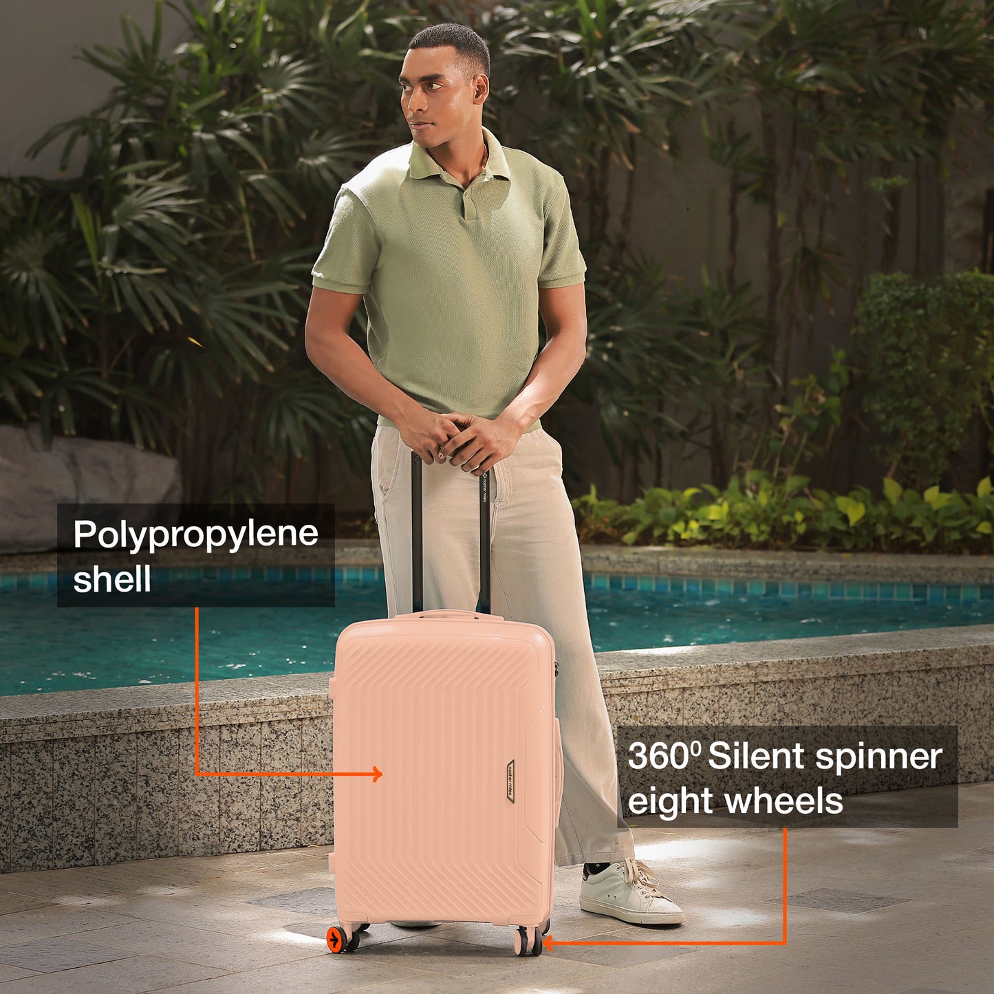 Nasher Miles Coorg Hard-Sided Polypropylene Check-in Luggage Peach 24 inch |65 Trolley Bag