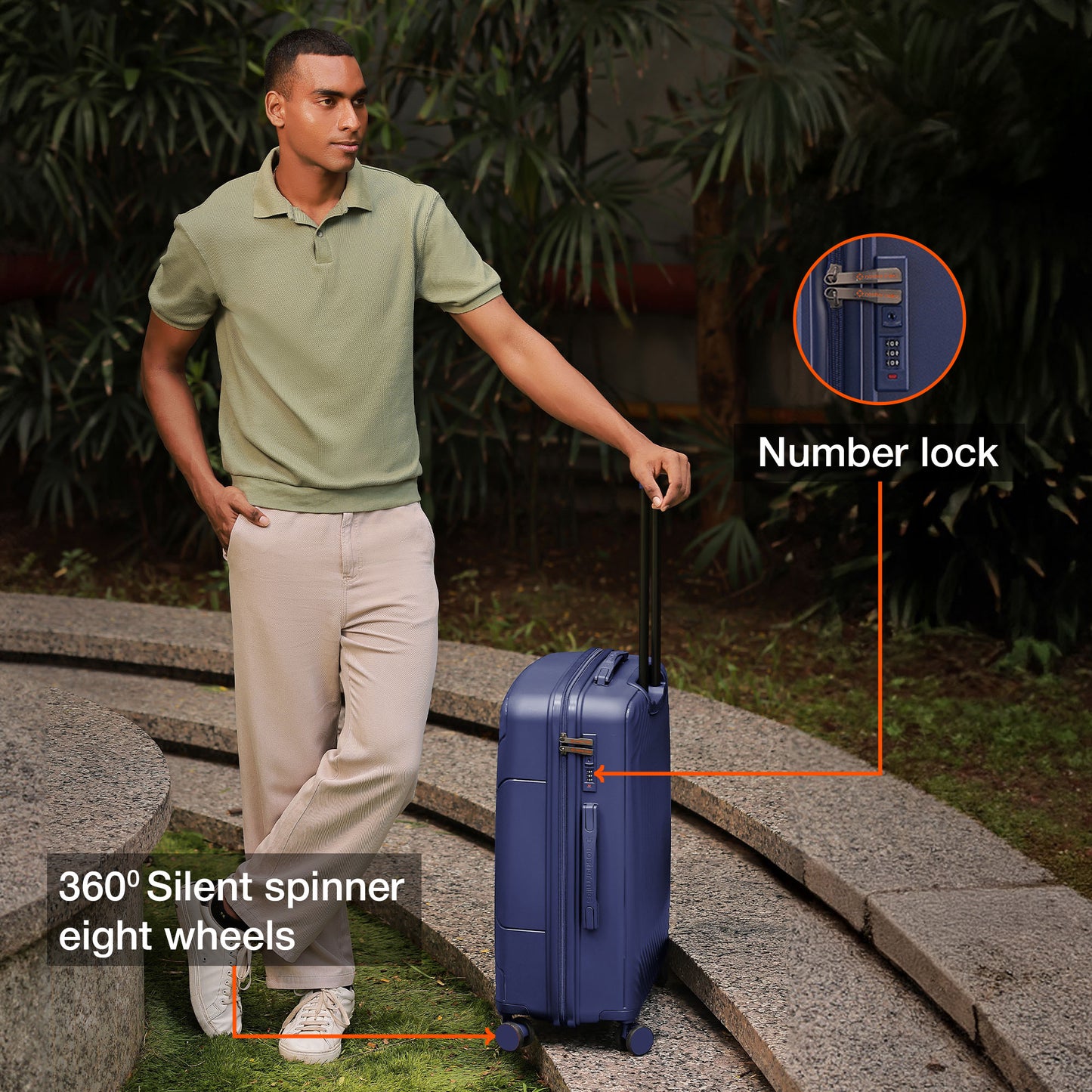 Nasher Miles Coorg Hard-Sided Polypropylene Check-in Luggage Navy Blue 28 inch |75 Trolley Bag