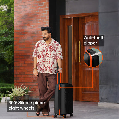 Nasher Miles Capri Hard-Sided Polypropylene Check-in Luggage 24 inch | 65cm | 8 Wheels Medium Trolley Bag for Travel | Suitcase (Black & Orange)