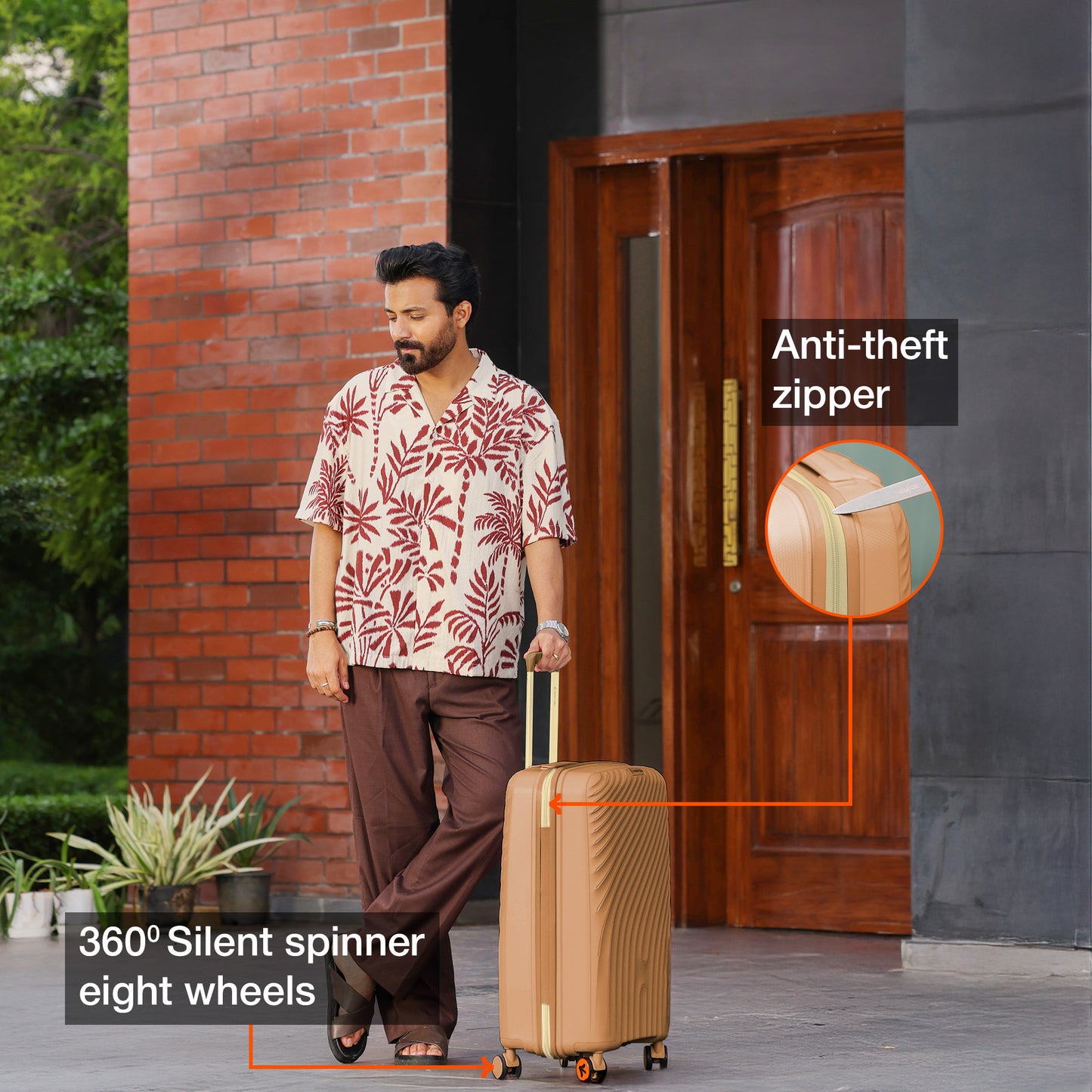 Nasher Miles Capri Hard-Sided Polypropylene Check-in Luggage 24 inch | 65cm | 8 Wheels Medium Trolley Bag for Travel | Suitcase (Champagne & RoseGold)