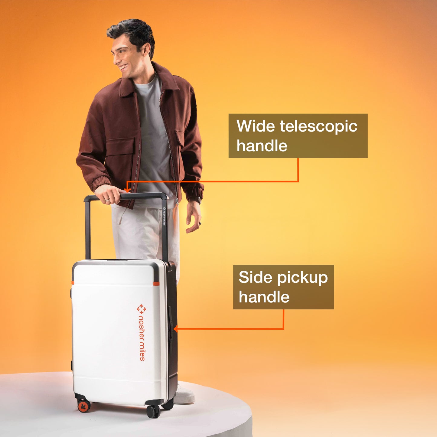 Nasher Miles Oslo TSA Lock Hard-Sided Polycarbonate Wide Telescopic Handle Check-in Luggage White Black 26 inch |66 Trolley Bag |Medium Suitcase