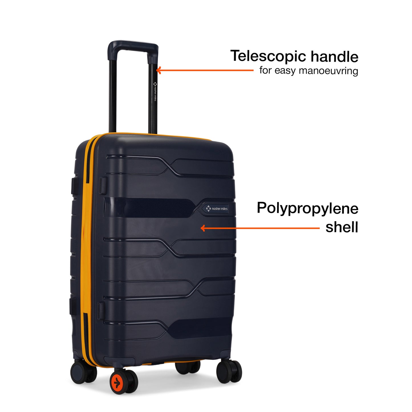 Nasher Miles Cannes Hard-sided Polypropylene Check-In Luggage Navy Blue Yellow 24 inch | 65 cm Medium Trolley bag