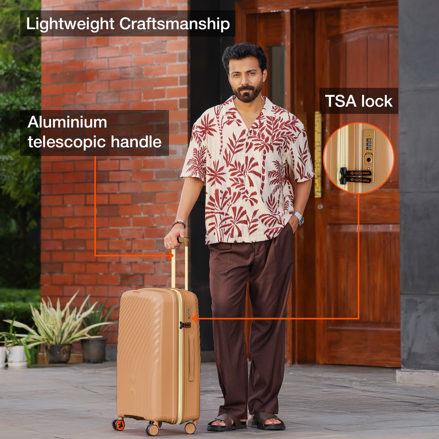 Nasher Miles Capri Hard-Sided Polypropylene Check-in Luggage 24 inch | 65cm | 8 Wheels Medium Trolley Bag for Travel | Suitcase (Champagne & RoseGold)