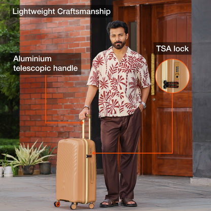 Nasher Miles Capri Hard-Sided Polypropylene Check-in Luggage 24 inch | 65cm | 8 Wheels Medium Trolley Bag for Travel | Suitcase (Champagne & RoseGold)