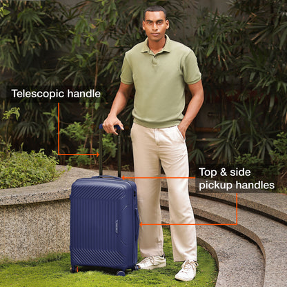 Nasher Miles Coorg Hard-Sided Polypropylene Check-in Luggage Navy Blue 24 inch |65 Trolley Bag