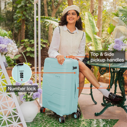 Nasher Miles Paris Hard-Sided Polypropylene Check-in Luggage 24 inch | 65cm | 8 Wheels Medium Trolley Bag for Travel | Suitcase (Pastel Green)