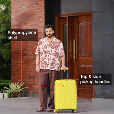 Nasher Miles Capri Hard-Sided Polypropylene Check-in Luggage 24 inch | 65cm | 8 Wheels Medium Trolley Bag for Travel | Suitcase (Yellow & Blue)