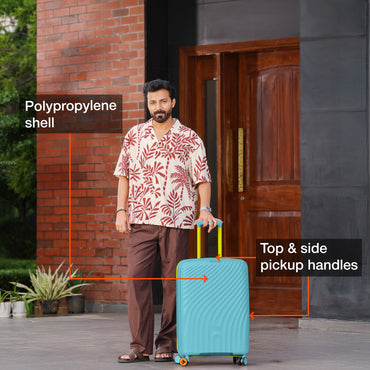 Nasher Miles Capri Hard-Sided Polypropylene Check-in Luggage 24 inch | 65cm | 8 Wheels Medium Trolley Bag for Travel | Suitcase (Light Blue & Yellow)