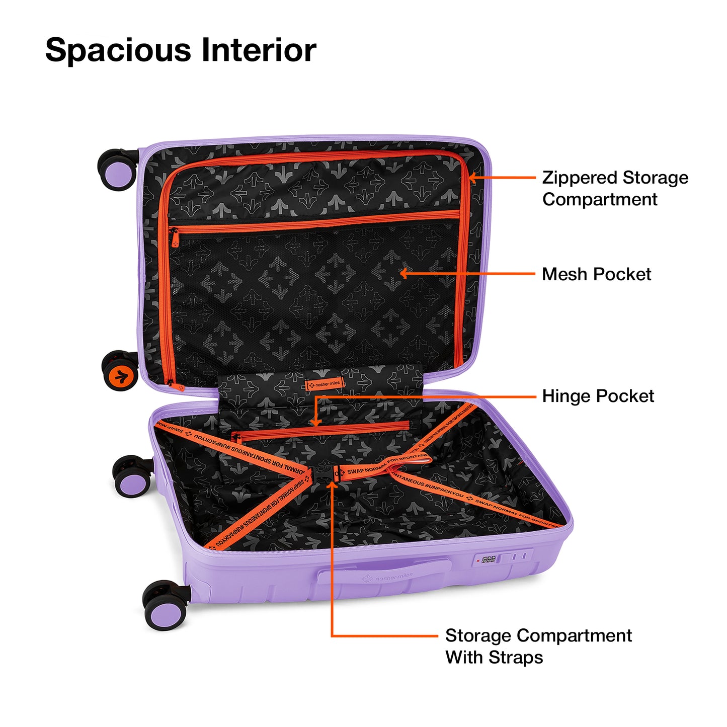 Nasher Miles The Line Hard-Sided Polypropylene Check-in Luggage Purple 24 inch |65 Trolley Bag