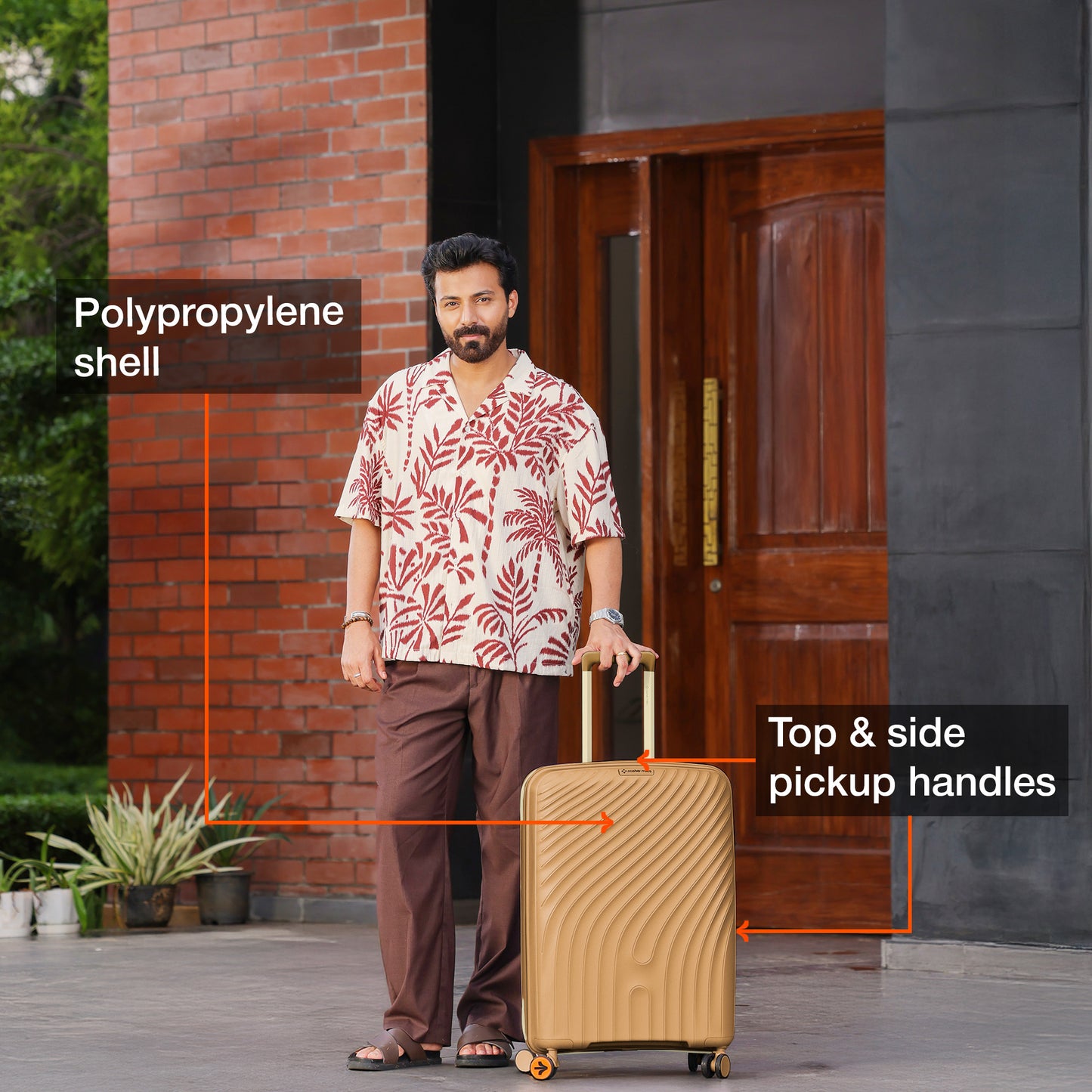 Nasher Miles Capri Hard-Sided Polypropylene Check-in Luggage 24 inch | 65cm | 8 Wheels Medium Trolley Bag for Travel | Suitcase (Champagne & RoseGold)