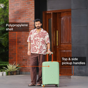 Nasher Miles Capri Hard-Sided Polypropylene Check-in Luggage 24 inch | 65cm | 8 Wheels Medium Trolley Bag for Travel | Suitcase (Mint Green & Orange)