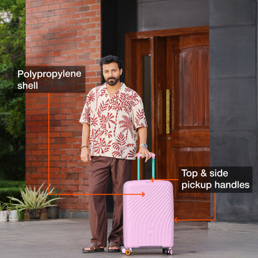 Nasher Miles Capri Hard-Sided Polypropylene Check-in Luggage 24 inch | 65cm | 8 Wheels Medium Trolley Bag for Travel | Suitcase (Purple & Teal)