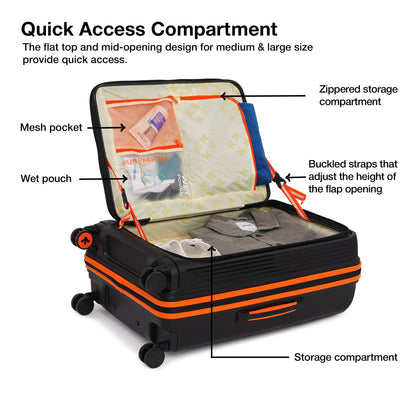 Nasher Miles Alexandria Hard-Sided Polypropylene TSA Lock Check-in Luggage 24 inch | 65cm | 8 Wheels Medium Trolley Bag for Travel | Suitcase (Black Orange)